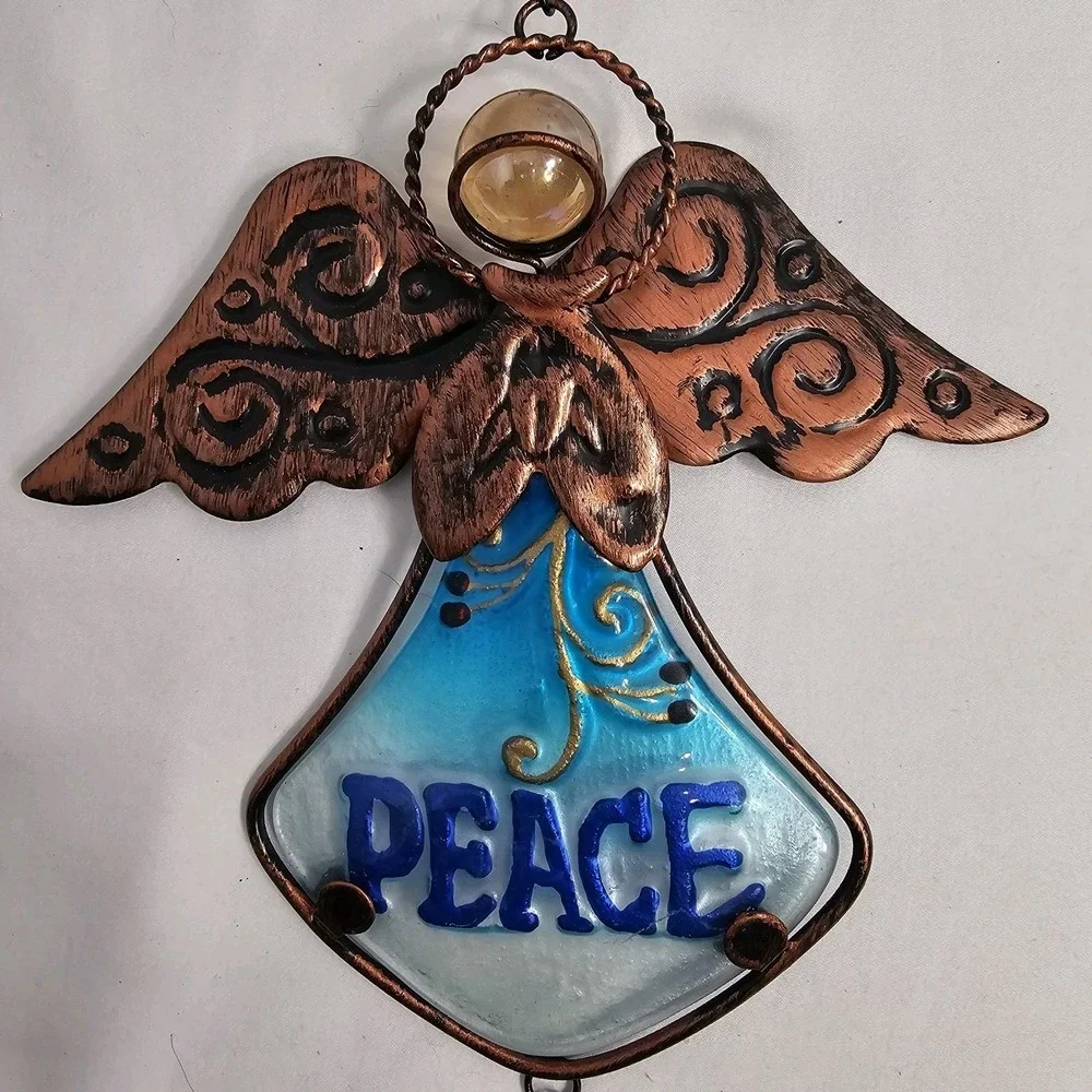 PEACE - BLUE Angel Wind BELL/CHIME Coppertone Metal - Indoor Or Outdoor Use